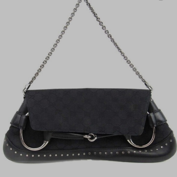 Gucci Black horsebit Leather Shoulder Bag with Silver Chain - Picture 10 of 12
